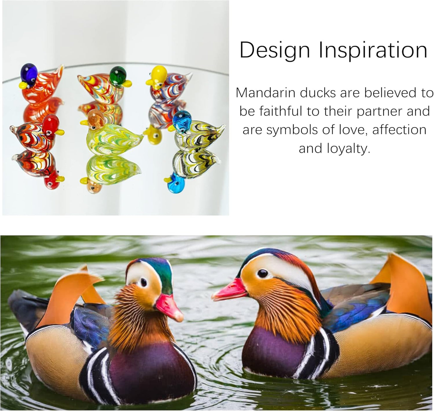 HDCRYSTALGIFTS 6pcs Mini Blown Glass Mandarin Ducks Figurines Collectible Art Glass Animal Miniature Figurines Showpiece Ornament (Colorful)