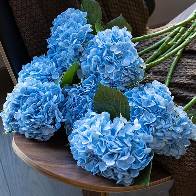4Pcs 22 inch Lifelike Artificial Hydrangea, 2 Blue & 2 Dark Blue Large Real Touch Flowers Artificial Flowers Dry Flowers Outdoor Wedding Christmas Office Family Party Living Room Table Deco