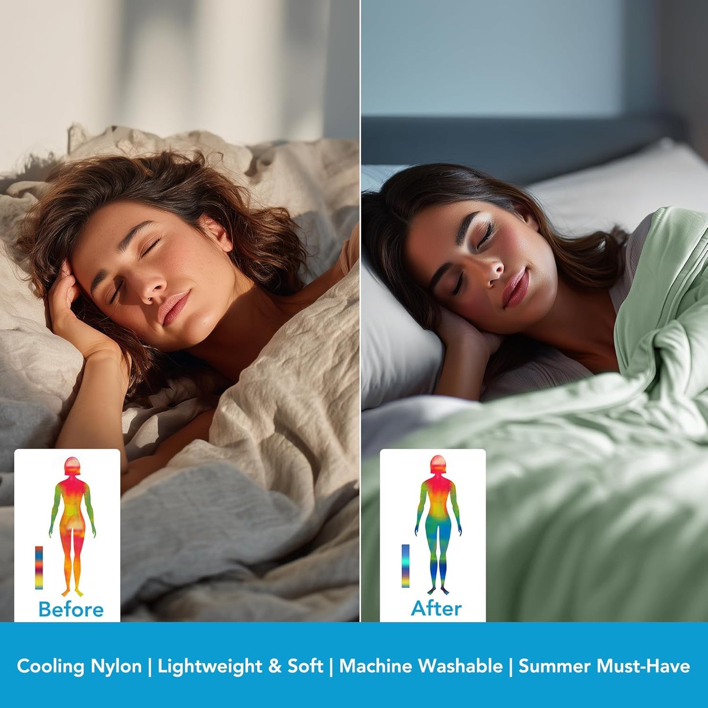 Deconovo Cooling Comforter – Double-Sided Cold Touch for Hot Sleepers & Night Sweats, Lightweight & Breathable, Oeko-TEX Certified, Machine Washable (Cold, Hang-Dry) – Green, 59x79 Inch