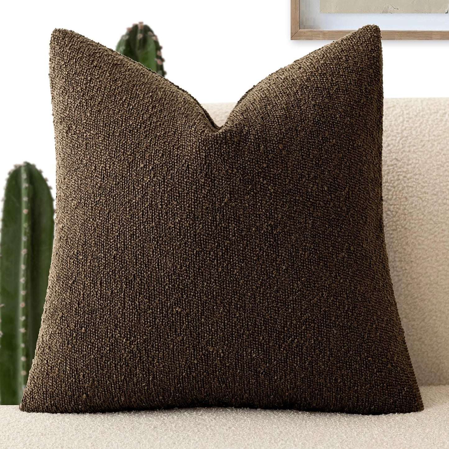 Foindtower Decorative Textured Boucle Throw Pillow Covers Accent Solid Lumbar Pillow Cases Neutral Soft Couch Cushion Case for Chair Sofa Bedroom Living Room Home Decor 12x20 Inch,1PC,Chocolate