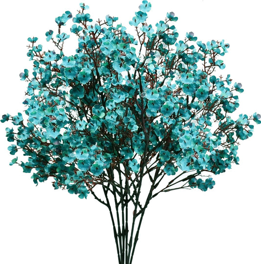 Mandy's Teal Artificial Baby’s Breath Flowers 6 Bundles Silk Gypsophila with Bendable Stems for Fall Centerpiece Wedding Decor and Table Arrangements