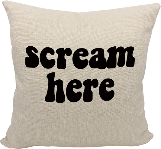 Mancheng-zi Funny Scream Decor Pillow Cover 18x18 - Fun Decorative Throw Pillow Case With Humor (Cream)