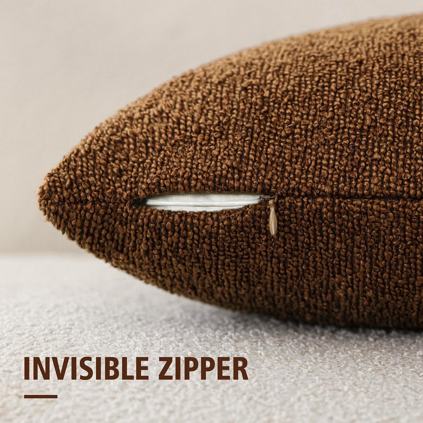Foindtower Decorative Textured Boucle Throw Pillow Covers Accent Solid Pillow Cases Neutral Soft Cozy Couch Cushion Case for Chair Sofa Bedroom Living Room Home Decor 18x18 Inch,1PC,Hazel Brown