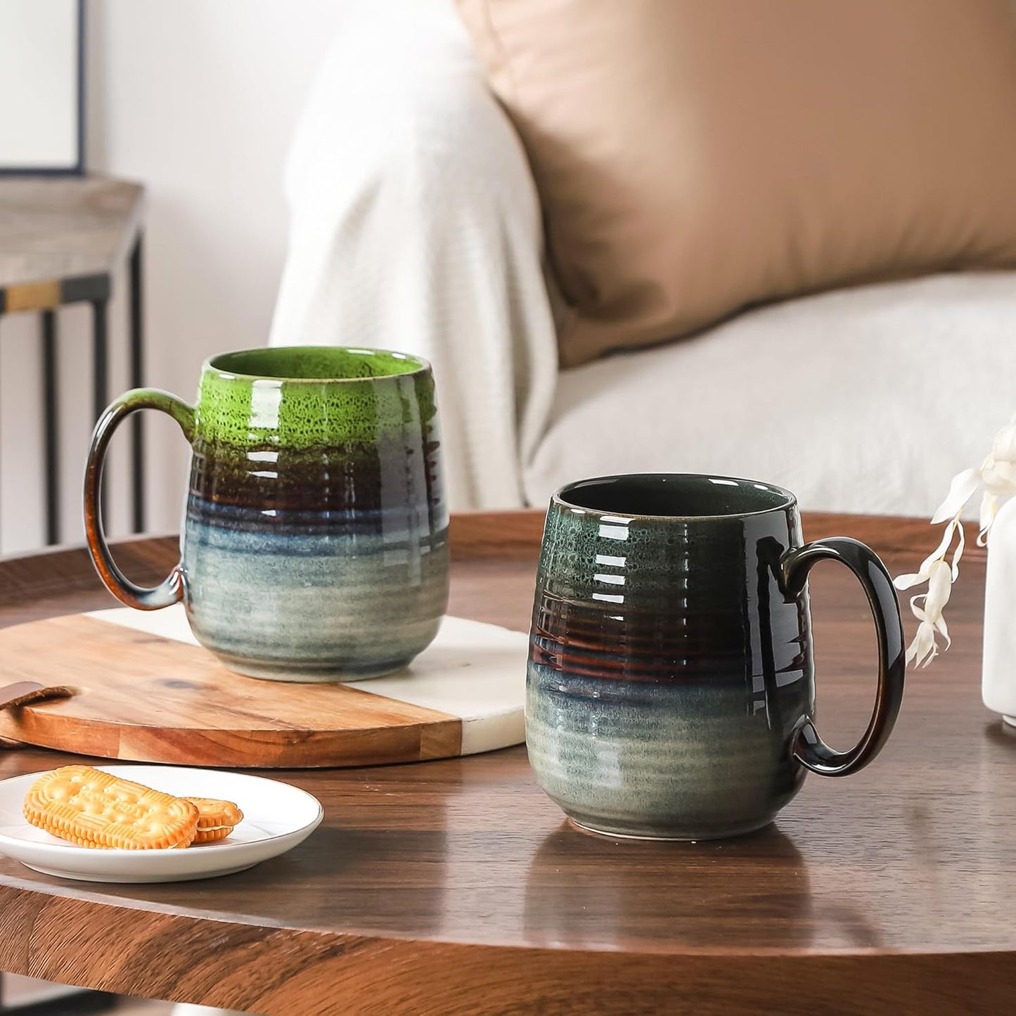 Large Coffee Mugs, Extra Large Ceramic Coffee Mug, 23 oz Handmade Pottery Mug, Big Tea Cups with Handle for Office and Home, Dishwasher and Microwave Safe (Light Green)