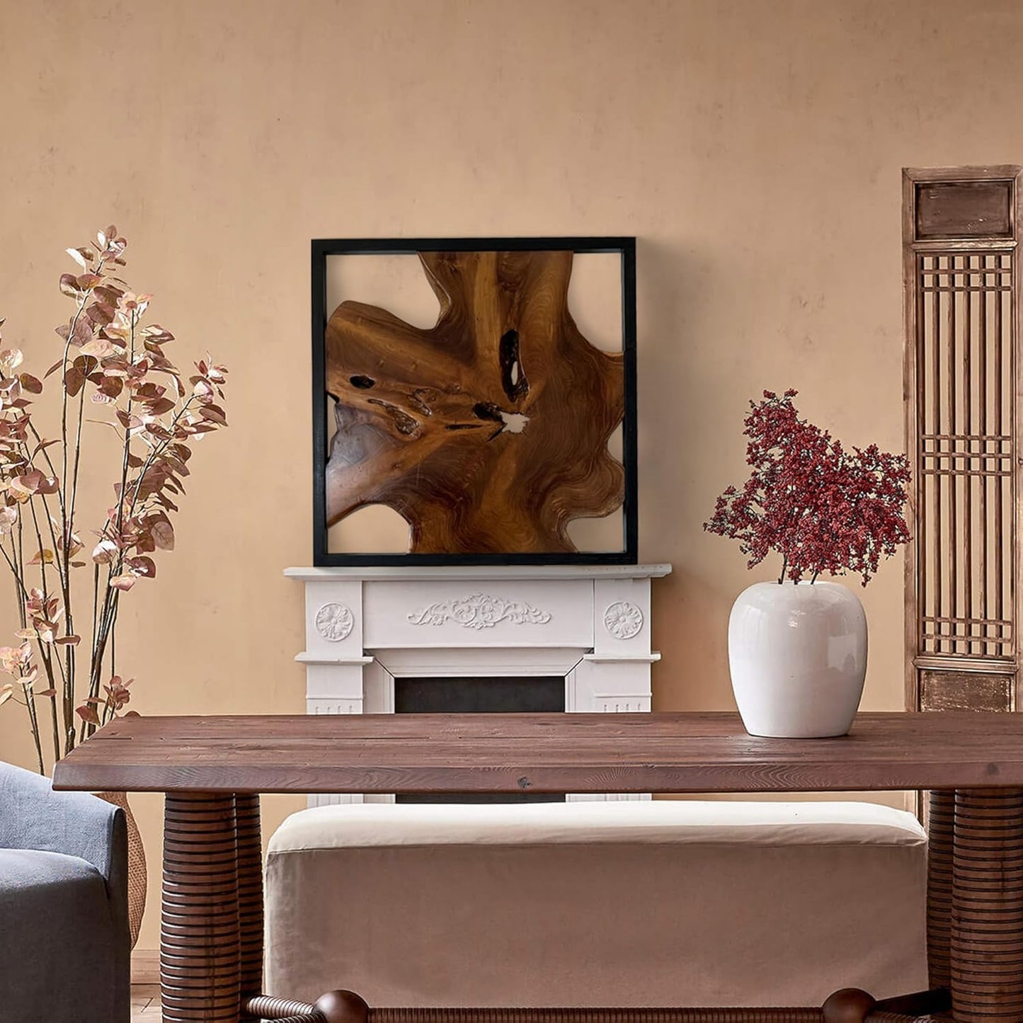 Greenage Teak Wood Wall Decor 27.5"x27.5"x2.4" Wall Hanging Decoration for Home Living Room Bedroom Office