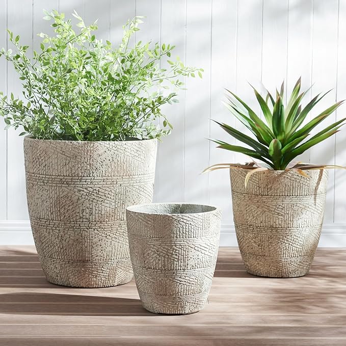 Wallowa 17.7"+13.8"+9.8" Dia Round Concrete Planter Set of 3, Large Indoor Outdoor Planter, Flower Pots with Drainage Holes and Sealing Plug for Garden, Patio, Home, Office Weathered Concrete Gray
