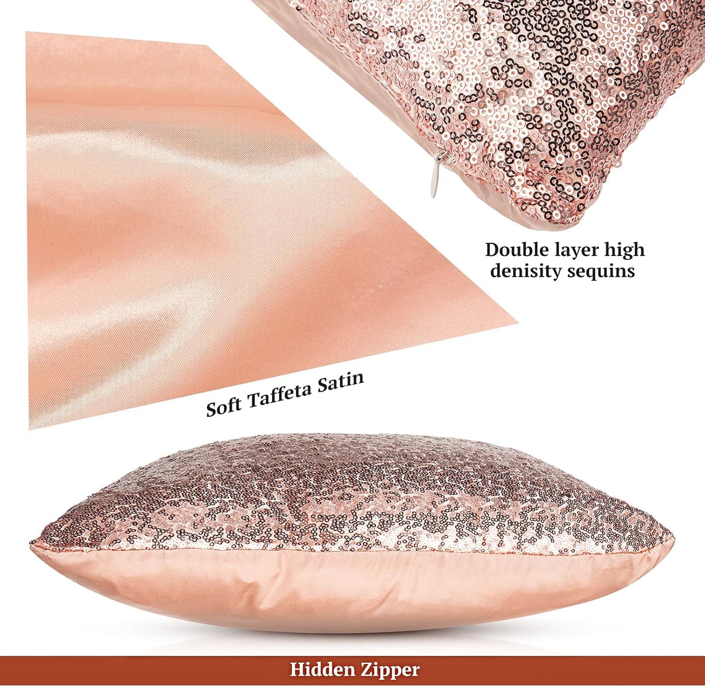 Irenare 4 Pcs Sequin and Fluffy Pillow Covers Winter Throw Pillow Cases Soft Cushion Cover for Couch Bed Sofa Xmas Day (White, Rose Gold,18 x 18 Inch)