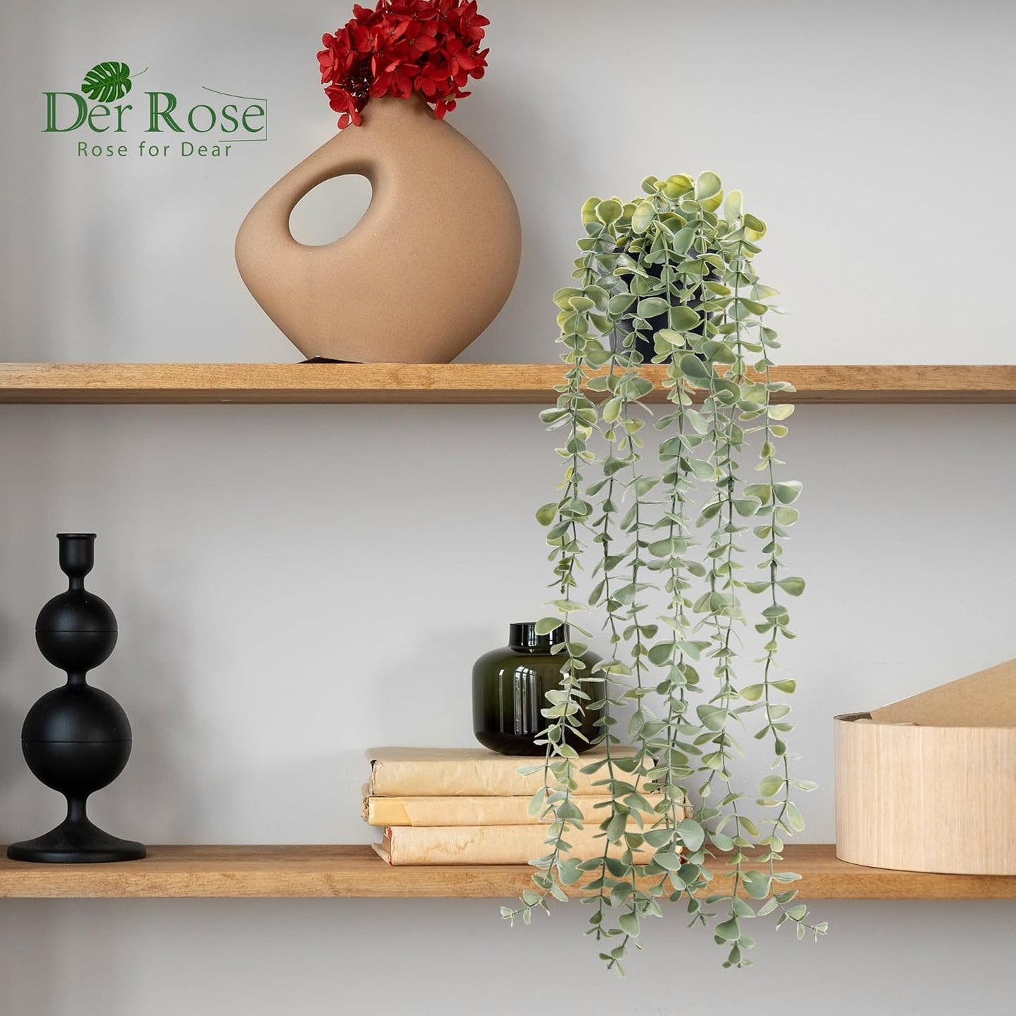 Der Rose 1Pcs Fake Plants Hanging Artificial Potted Faux Eucalyptus Plants for Vintage Boho Farmhouse Bathroom Office Desk Wall Book Shelf Room Accessories Decor Indoor