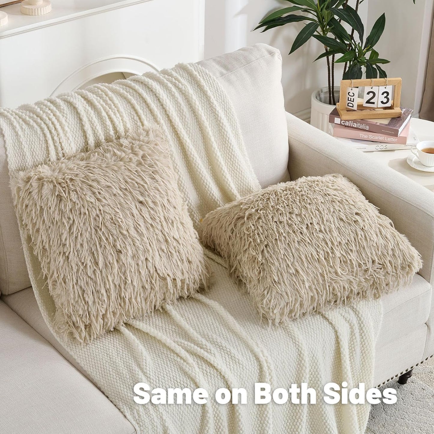 FUTEI Apricot Decorative Throw Pillow Covers 26x26 Inch Set of 2,Soft Fluffy Faux Feather Texture Euro Pillow Shams,Modern Home Luxury Decor for Couch Bed Living Room