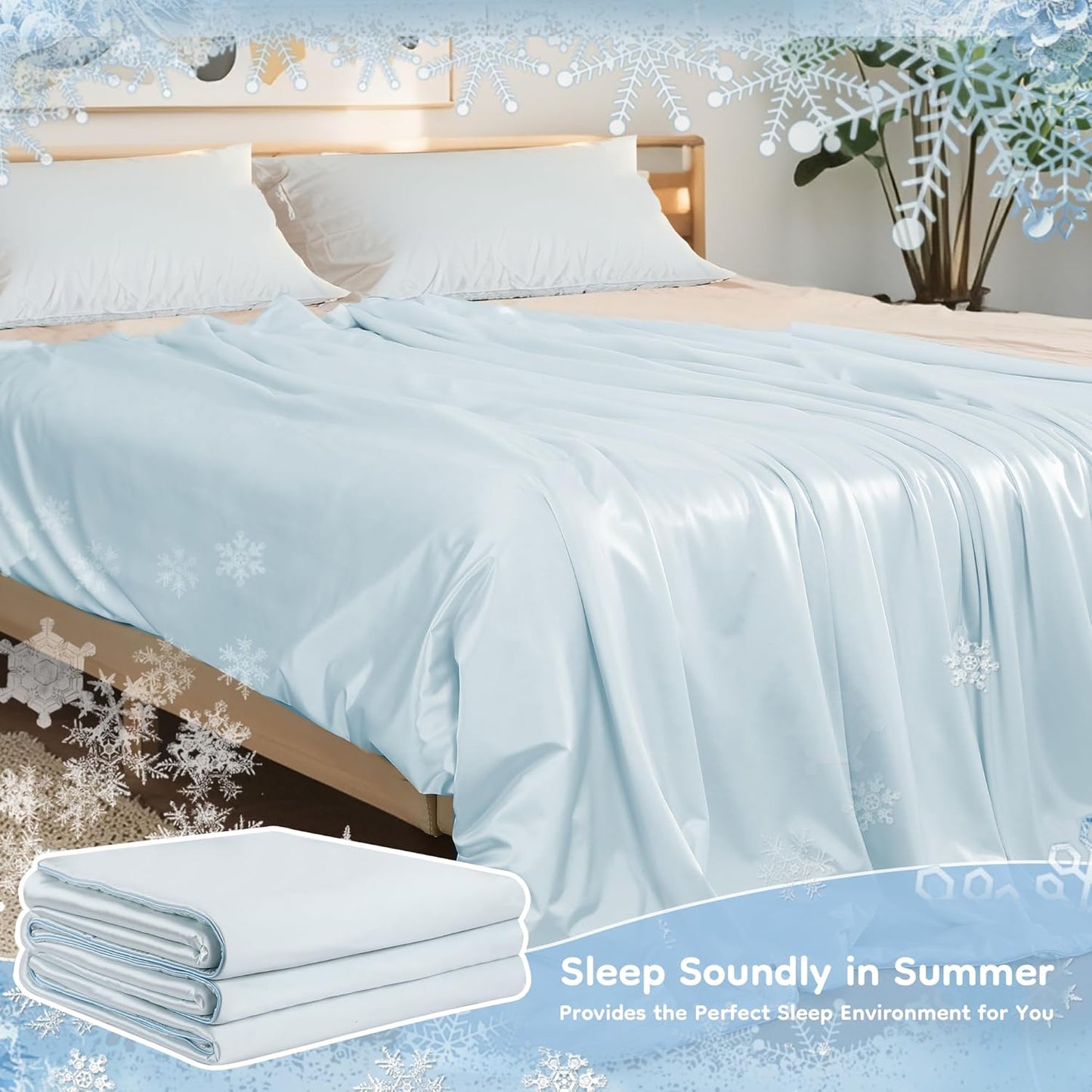 Cooling Blanket for Hot Sleepers, Silky-Soft Feel & Cool Fiber, All-Season Comfort, Double-Sided Cold Blanket for Night Sweats, Throw Size 53" x 79" Fits 2 on Couch, Silk Light Blue