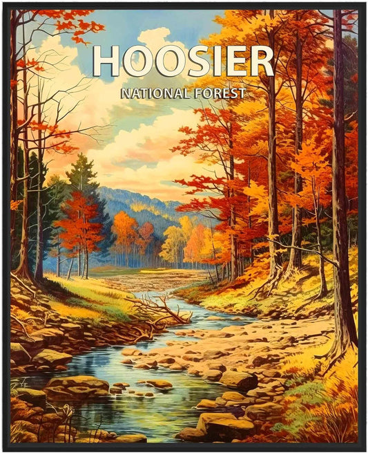 Hoosier National Forest Poster Art Print Retro Mountain Wall Art Poster Vintage Decor Nature Recreation Wilderness Wildlife Decoration, Outdoor Adventure Scenic Beauty Artwork. (Hoosier National