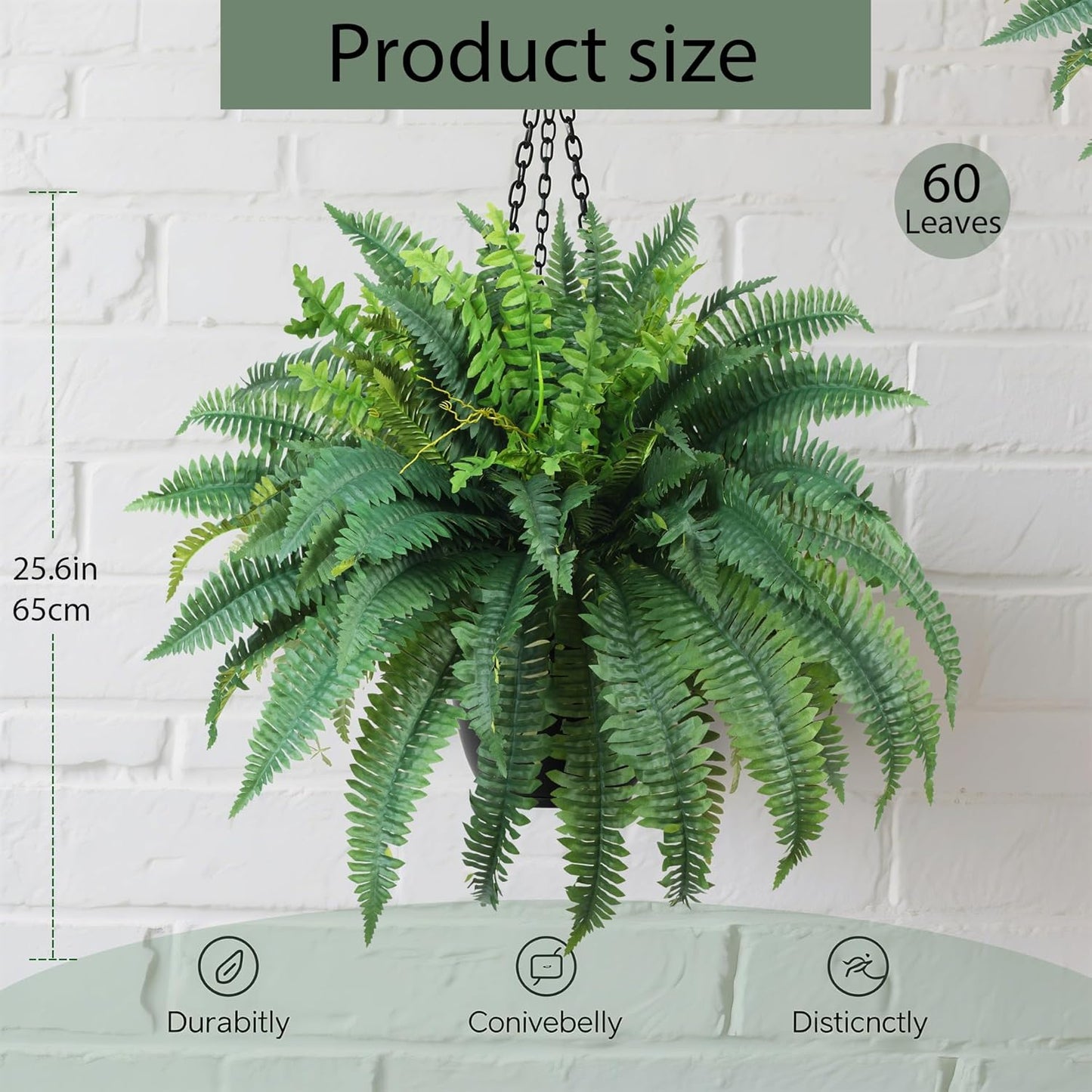 Fake Ferns Artificial Ferns for Outdoors Large Faux Ferns UV Resistance for outdoor Large Planter 25.6In Realistic Artificial Boston Fern Plants for Garden Balcony Terrace Decor，4Pack，60Leaves