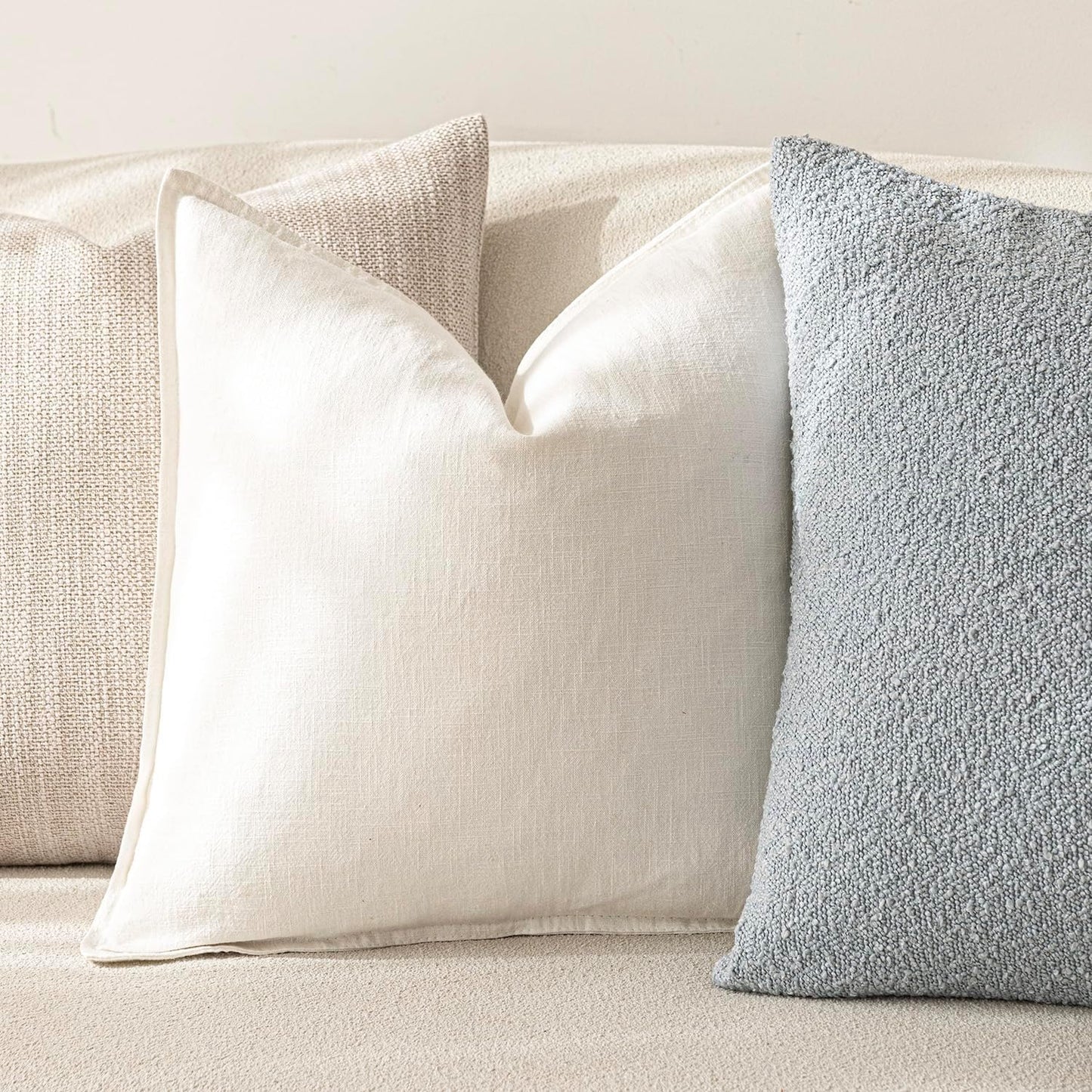 Foindtower Pack of 2, Decorative Linen Soild Throw Pillow Covers Soft Accent Lumbar Cushion Case Boho Farmhouse Neutral Pillowcase for Couch Sofa Bed Living Room Home Decor 12 x 20 Inch Cream White