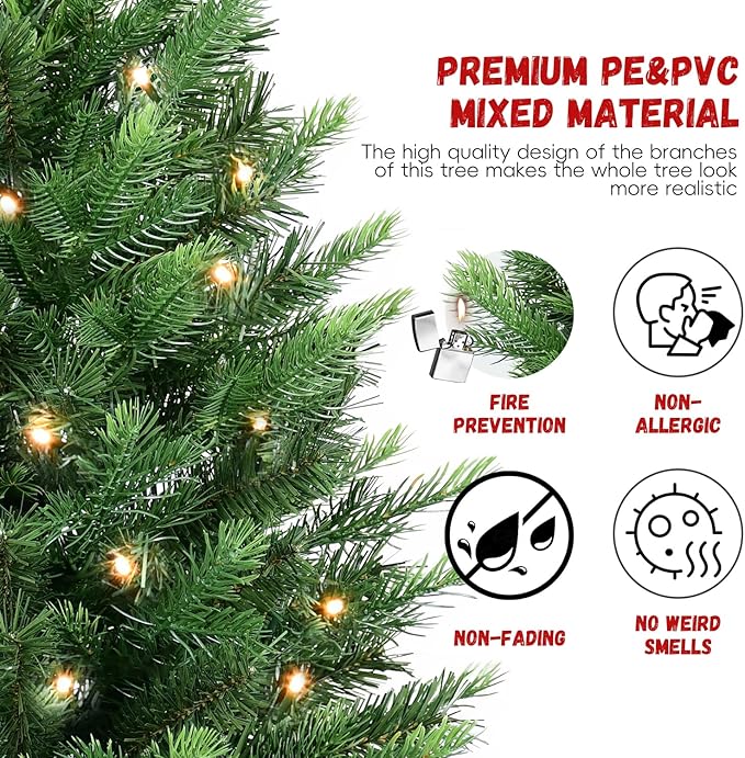 3ft Pre-lit Small Christmas Tree Artificial Nordic Spruce Mini Table Top Christmas Tree with 70 LED Lights 315 PE & PVC Mixed Branches Tips Burlap Wrapped Base Xmas Tree for Home Office Decor