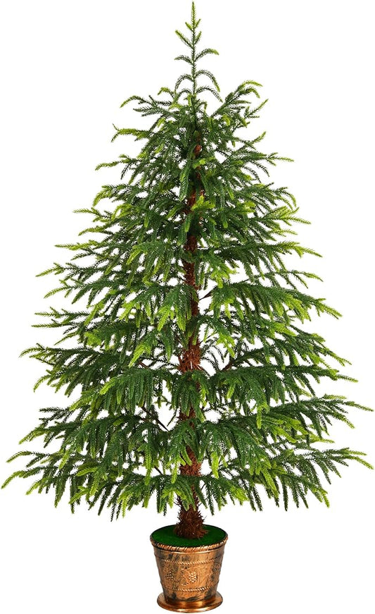 4.2 FT Real Touch Norfolk Pine Christmas Tree - Christmas Decorations - Artificial Shrubs Fake Potted Plants Faux Bushes for Christmas Decorations Outdoor Indoor Home Front Porch Decor