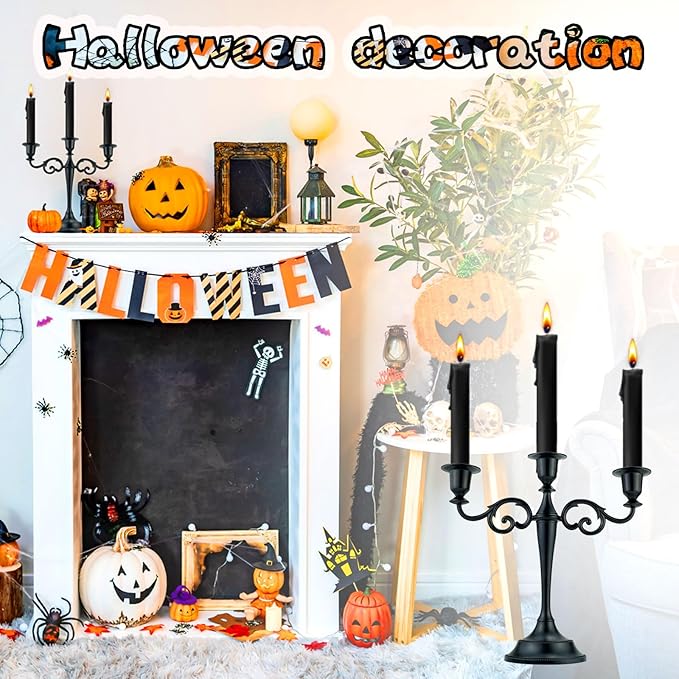 3 Metal Candelabra – Candlesticks Holder for Formal Events, Wedding, Church, Holiday Décor, Halloween – Taper Candle Holder Stand Centerpiece Elegant Decoration Piece for Table,Pure Black