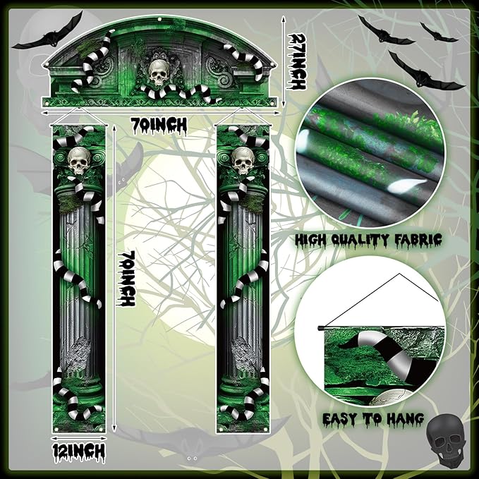 3 Pcs Halloween Cemetery Archway Halloween Cemetery Banners Gothic Outdoor Banners Sign Banner Decorations for Outdoor Party Supplies (Scary)