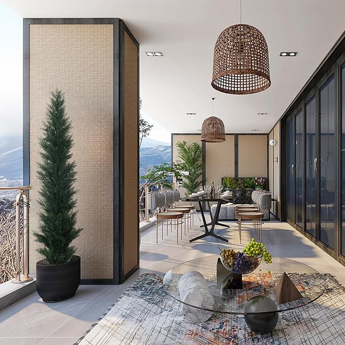 2 Packs 5ft Artificial Cedar Topiary Trees - Fake Boxwood Topiary Cypress Trees Potted Plants, Artificial Plants Shrubs for Home Indoor Outdoor Garden Porch Decor