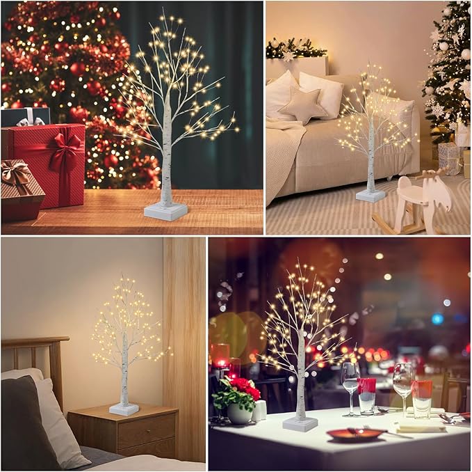 144 LED Artificial Lamp with Timer, DIY Birch Tree With Lights, USB/Battery Powered, Fairy Light Spirit Tree for Table Home Wedding Bedroom Christmas (Warm White)