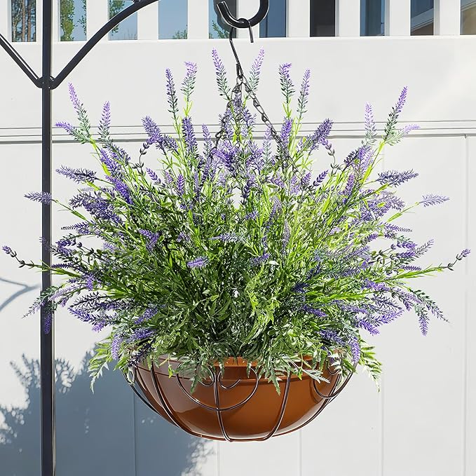 2 Bundles Artificial Lavender Flower Artificial Greenery Stems Fake Lavender Flower Plant Real Touch Silk Faux Plants Branches for Indoor Porch Patio Greenery Farmhouse Garden Office Decor (Type 1)