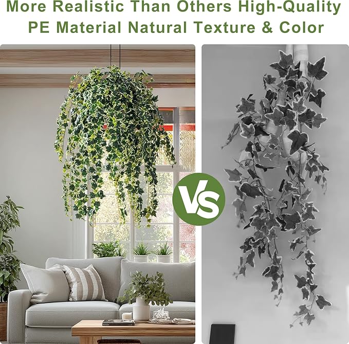 2PCS Fake Plants Decor,Artificial Morning Glory for Home Decor Indoor,Fake Ivy Plants Realistic Faux Plants Indoor for Home Living Room Bedroom Office Decoration