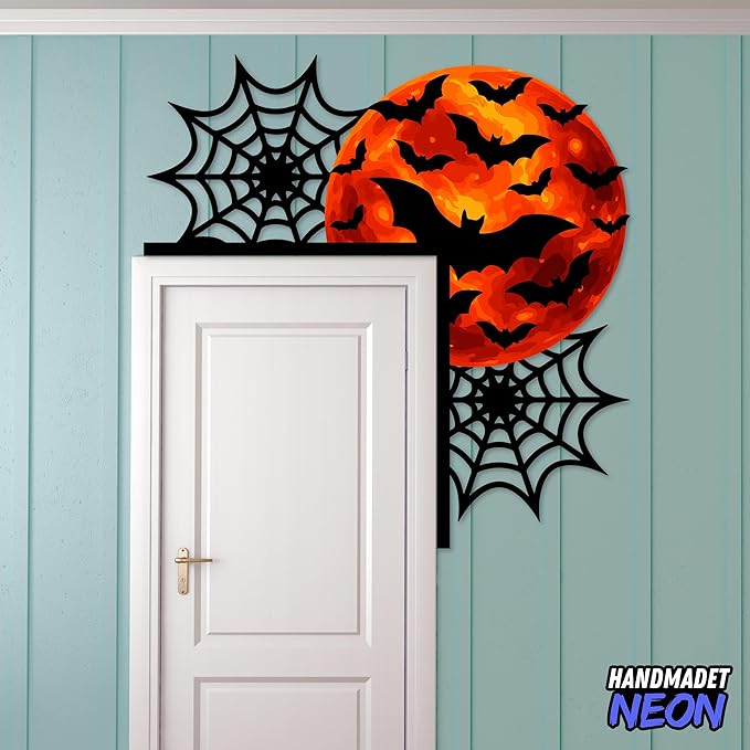 Personalized Metal Halloween Door Toppers, Custom Bat and Spider Web Spooky Door Corner Sign, Doors Frame Halloween Theme Party Decorative Funny Creative Silhouette Wall Art Decor