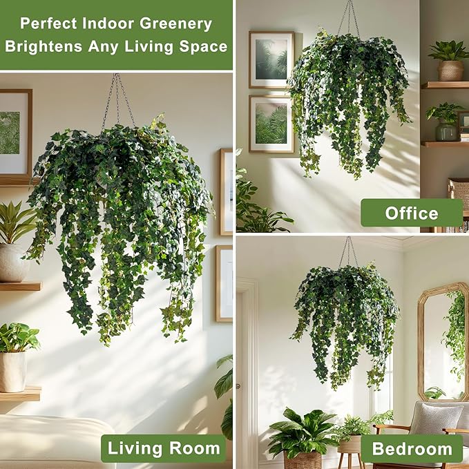 2PCS Fake Plants Decor,Artificial Morning Glory for Home Decor Indoor,Fake Ivy Plants Realistic Faux Plants Indoor for Home Living Room Bedroom Office Decoration