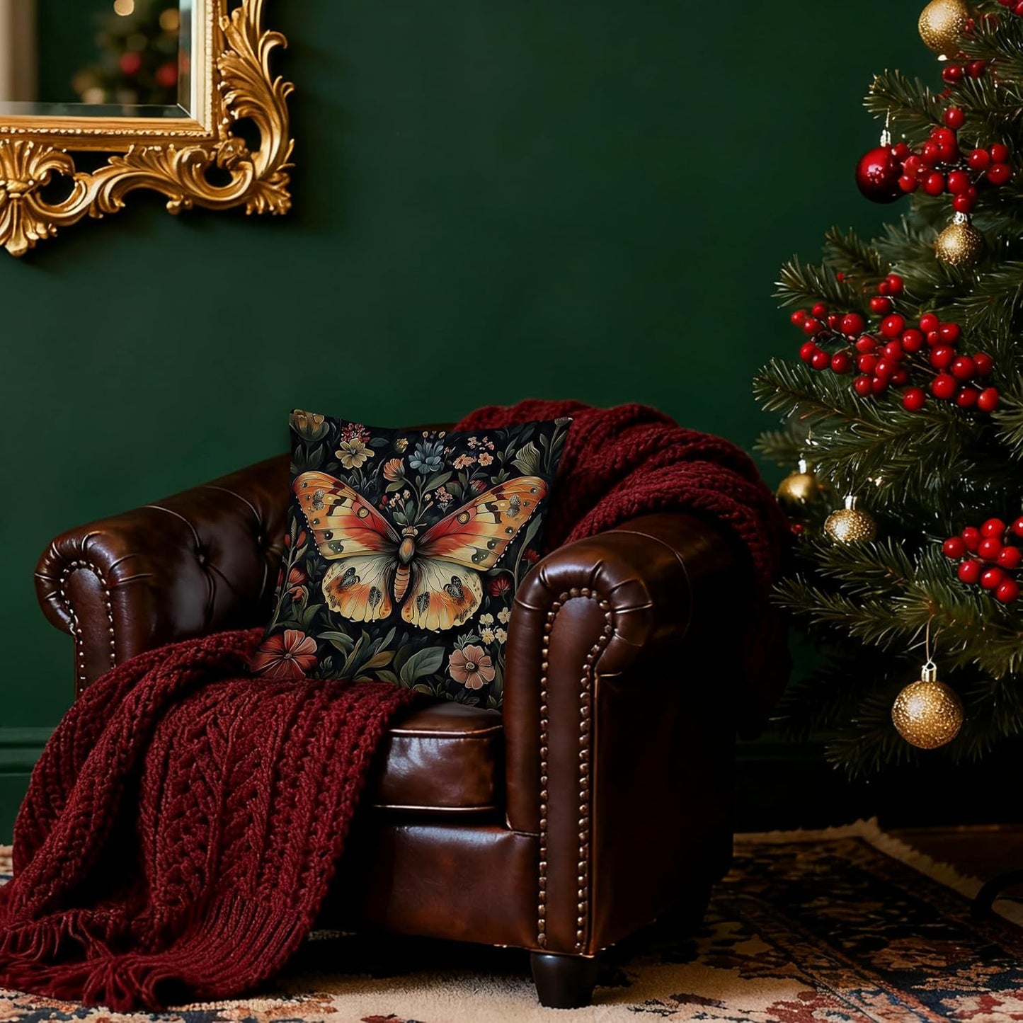 Colorful Floral Butterfly Pillow Covers 18x18, Retro Dark Cottagecore Wildflower Botanical Moth Decorative Throw Pillow Covers for Bedroom Living Room Home, Butterfly Room Decor