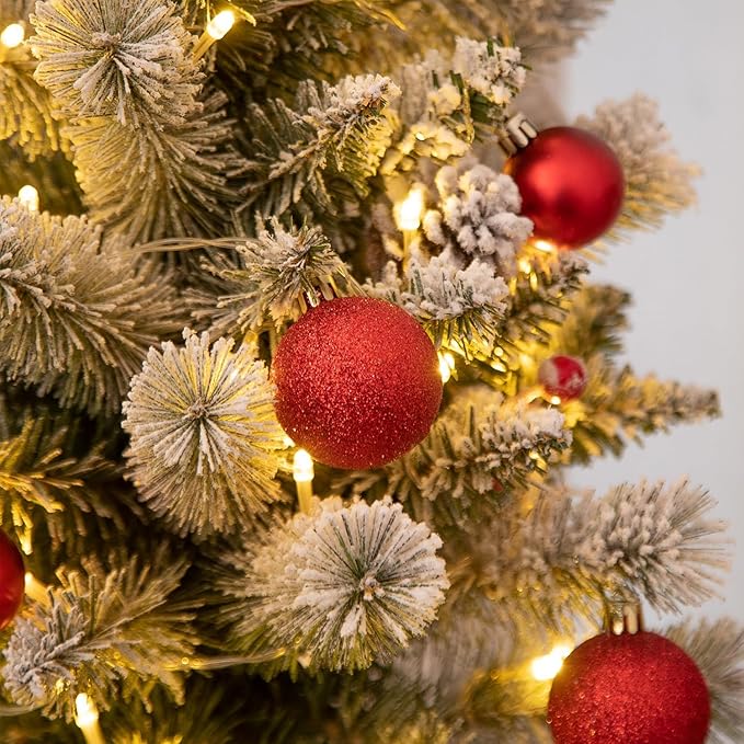 24'' Mini Artificial Christmas Tree with LED Lights Faux Pine Cones and Berrys Pre-Lit Snow Flocked Xmas White Trees Christmas Porch Decorations Small Fake Trees for Outdoor Home Yard - Set of 2