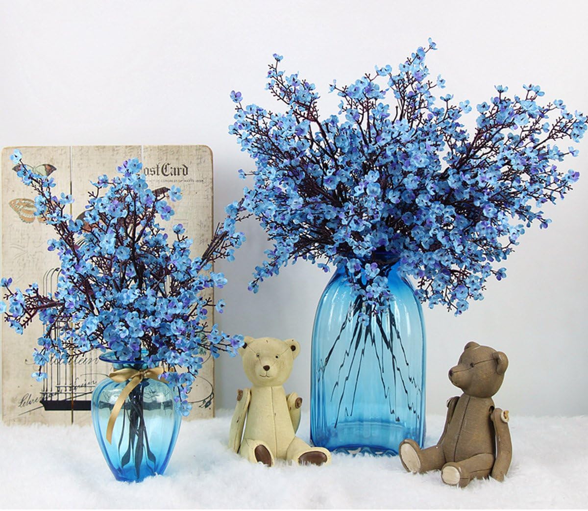 JAKY-Global Babys Breath Fabric Cloth Artificial Flowers 12 Bundle European Fake Silk Plants Decor Wedding Party Decoration Bouquets Real Touch DIY Home Garden(Blue 12Bundles)
