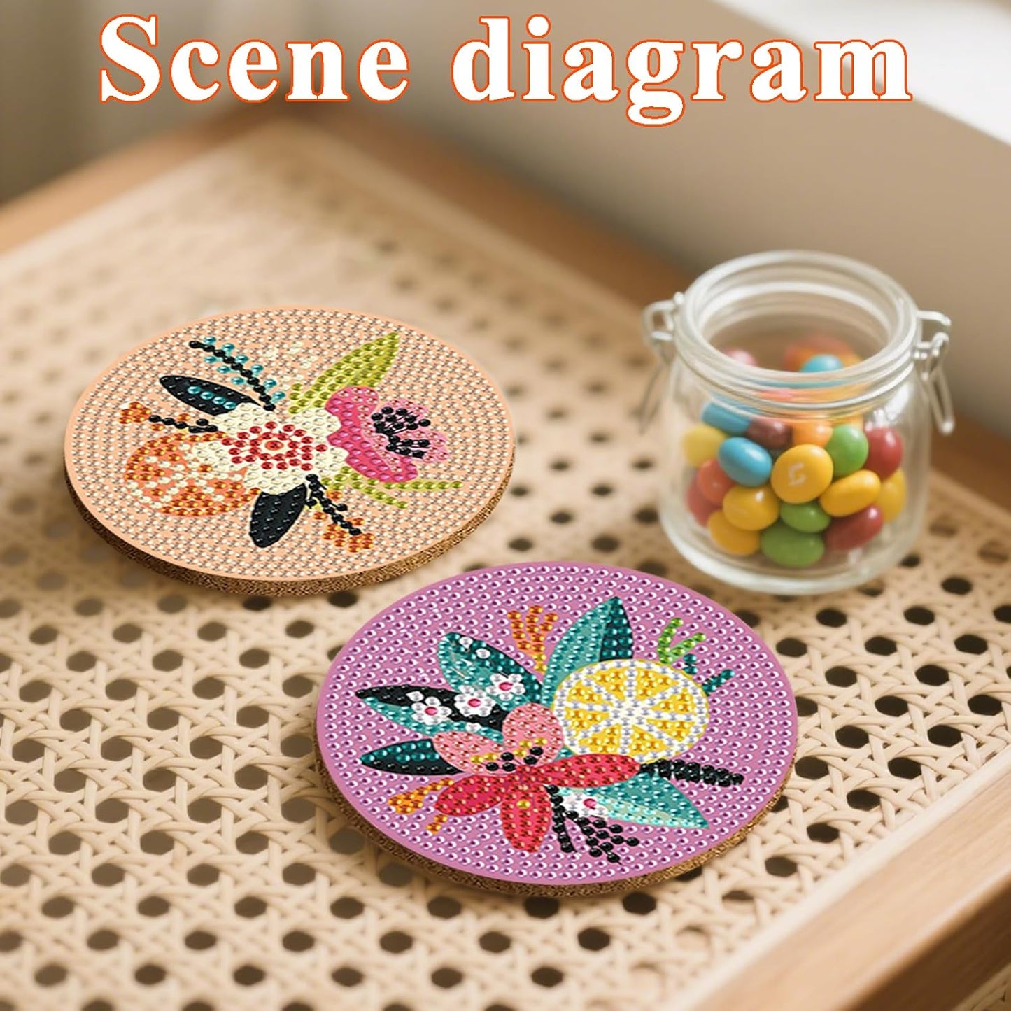 DOTSOPS Flowers Diamond Painting Coaster with Holder 5D Diamond Art Kits for Adults Round Full Drill Beginners Gem Dots Craft Arts Supplies Party Home Decor 8pcs