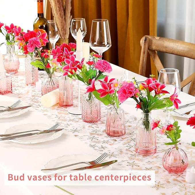 Glass Bud Vases in Bulk Set of 30 Pcs,Small Glass Vases for Flowers as Wedding Centerpieces for Tables,Clear Flower Vases Suitble for Wedding Decorations,Home Decor (Light Rose-red, 30 pcs)