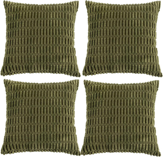Fancy Homi 4 Packs Boho Moss Green Decorative Throw Pillow Covers 16x16 Inch for Couch Bed Sofa, Rustic Modern Farmhouse Home Decor, Soft Plush Corduroy Cute Square Cushion Case 40x40 cm