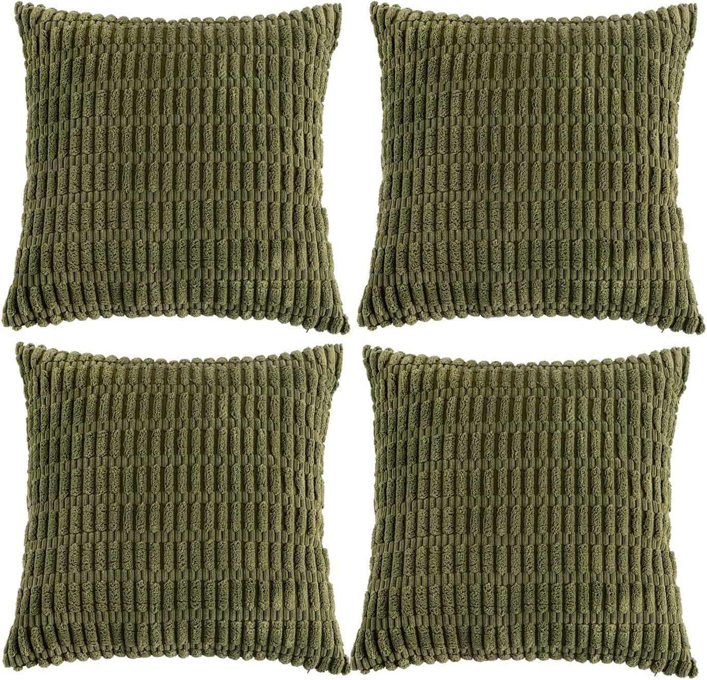 Fancy Homi 4 Packs Boho Moss Green Decorative Throw Pillow Covers 20x20 Inch for Couch Bed Sofa, Rustic Modern Farmhouse Home Decor, Soft Plush Corduroy Square Cute Cushion Case 50x50 cm