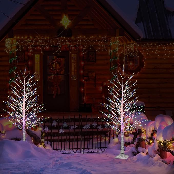 5FT Lighted Birch Tree with Twinkle Lights, Twinkling or Steady Function for Selected, Christmas Tree Multicolor Lights, Birch Tree with LED Lights for Indoor Outdoor Christmas Decorations