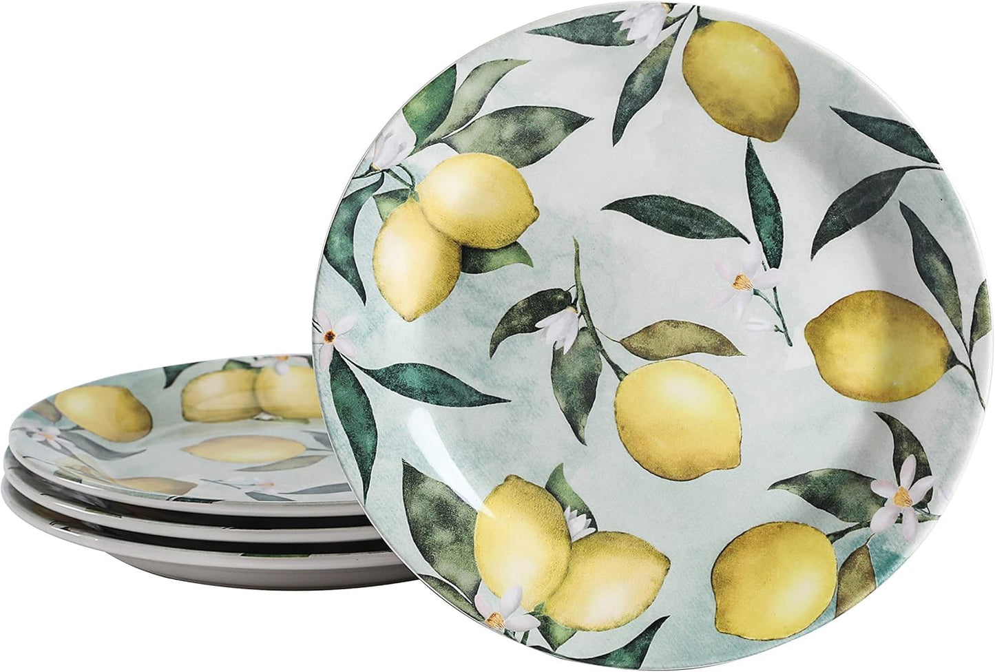 Bico Lemon Dreams Salad Plates Set of 4, 8.75 Inch Ceramic Dessert Plates for Salad, Appetizer, Side Dishes, Microwave and Dishwasher Safe, Gift for Housewarming and Thanksgiving