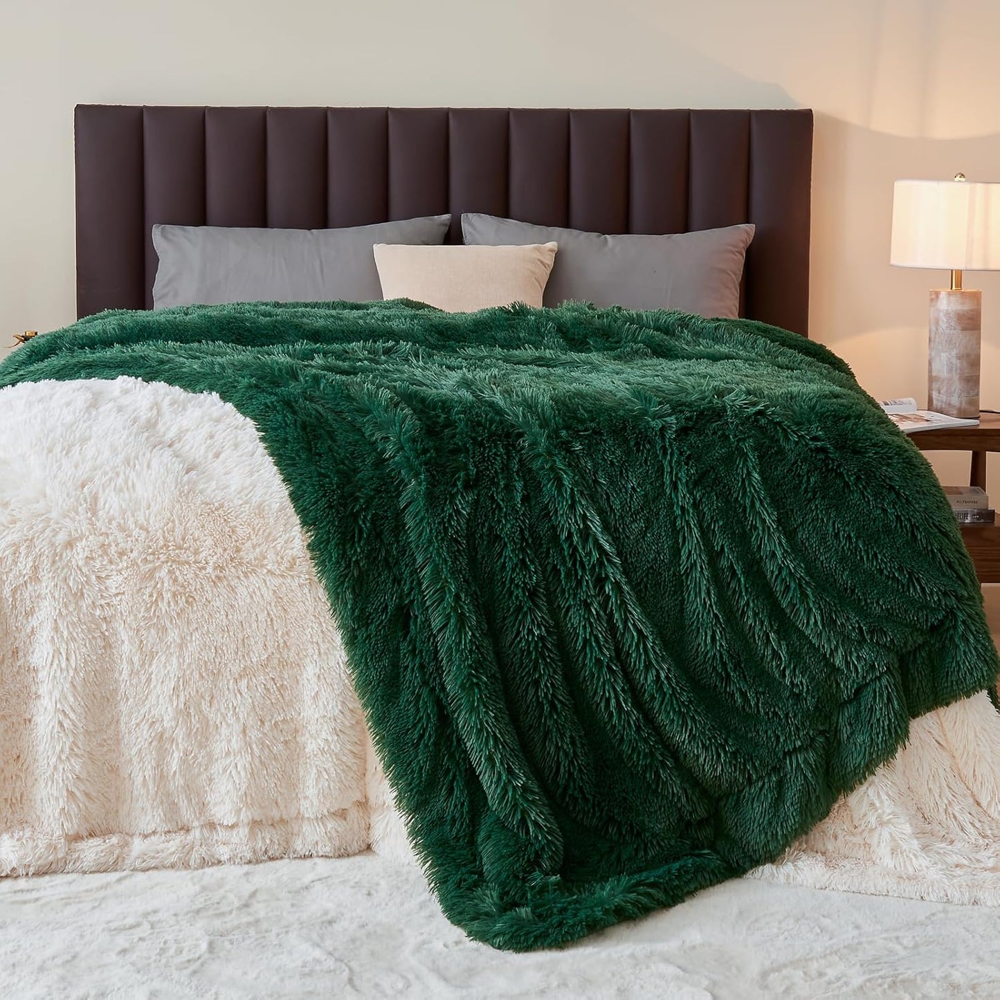 GONAAP Fuzzy Faux Fur Throw Blanket Dark Green Super Soft Cozy Plush Fuzzy Shaggy Blanket for Couch Sofa Bed (Dark Green, Throw(50"x60"))
