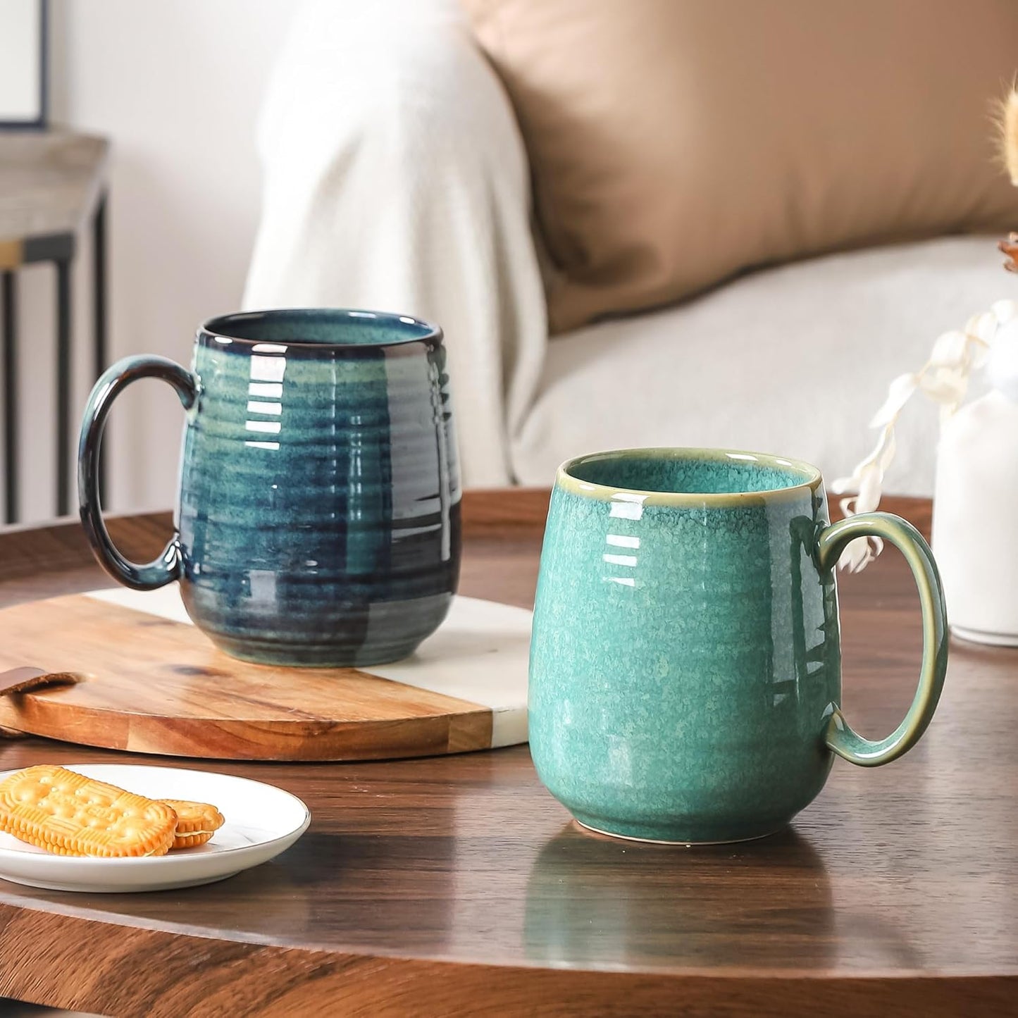 Large Coffee Mugs, Extra Large Ceramic Coffee Mug, 23 oz Handmade Pottery Mug, Big Tea Cups with Handle for Office and Home, Dishwasher and Microwave Safe (Crystal Green)