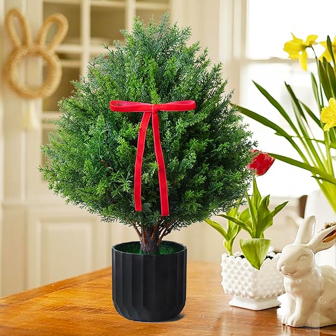 18 Inch Artificial Shrubs Topiary 2 Pack, Plush Verdant Foliage Anti-UV Artificial Trees for Indoor Planters Home Decor