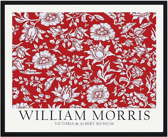 William Morris Red Theme Wall Art Poster Prints, Famous Artist Patterns, Vintage Flowers Decor Artwork, Tapestry Historic Cultural Illustrations Fine Art, Colorful for Living Room, Bedroom, Office,