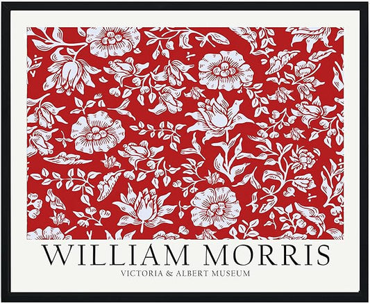 William Morris Red Theme Wall Art Poster Prints, Famous Artist Patterns, Vintage Flowers Decor Artwork, Tapestry Historic Cultural Illustrations Fine Art, Colorful for Living Room, Bedroom, Office,