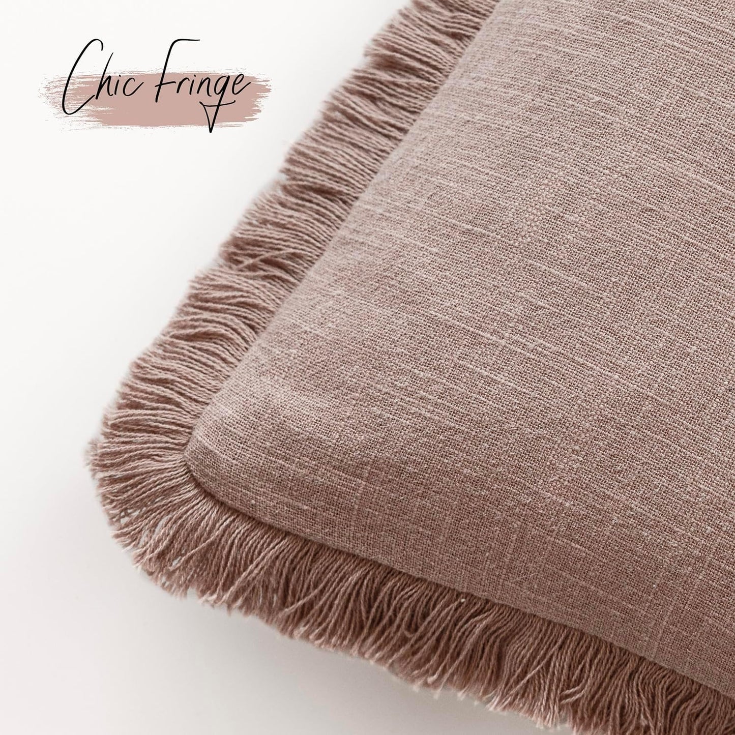 Foindtower Decorative Linen Fringe Throw Pillow Covers Cozy Boho Farmhouse Cushion Cover with Tassels Soft Accent Pillowcase for Chair Sofa Bed Living Room Home Decor, 16×16 Inch,1PC,Dusty Pink