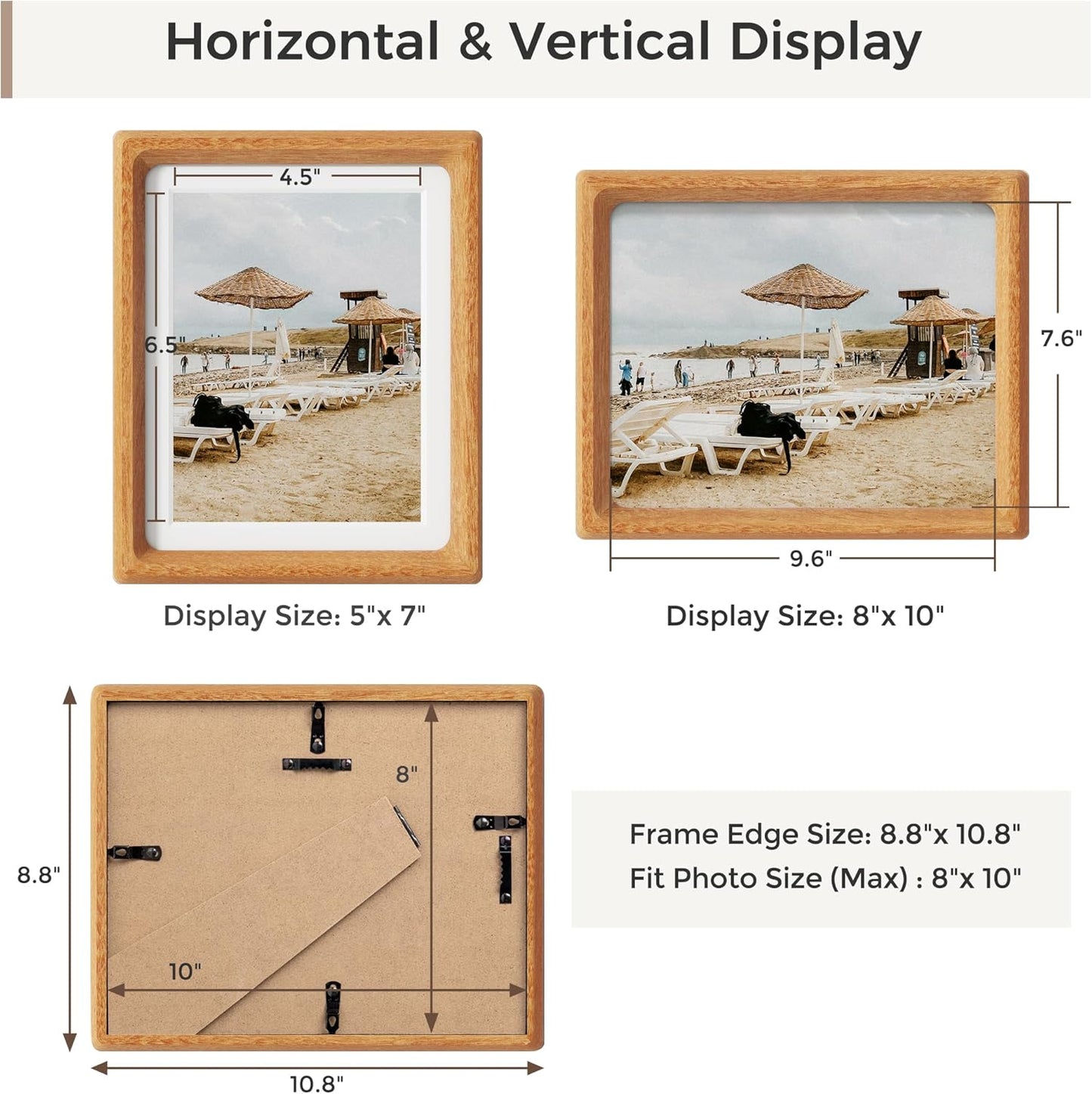 Heimlove 8x10 Picture Frames Natural Teak,Original Wood Hand Make Crafted Photo Frame with Mat to 5x7 Graduation Picture Display,Family Picture,Wedding Picture Tabletop & Wall Decoration