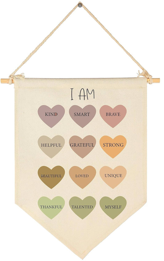 I Am Kind- Positive Affirmations Wall Art- Flag Decor Gift For Baby Boys Girls Newborn Kids- Banner Wall Sign Gifts For Nursery Baby Room Playroom Bedroom Front Door