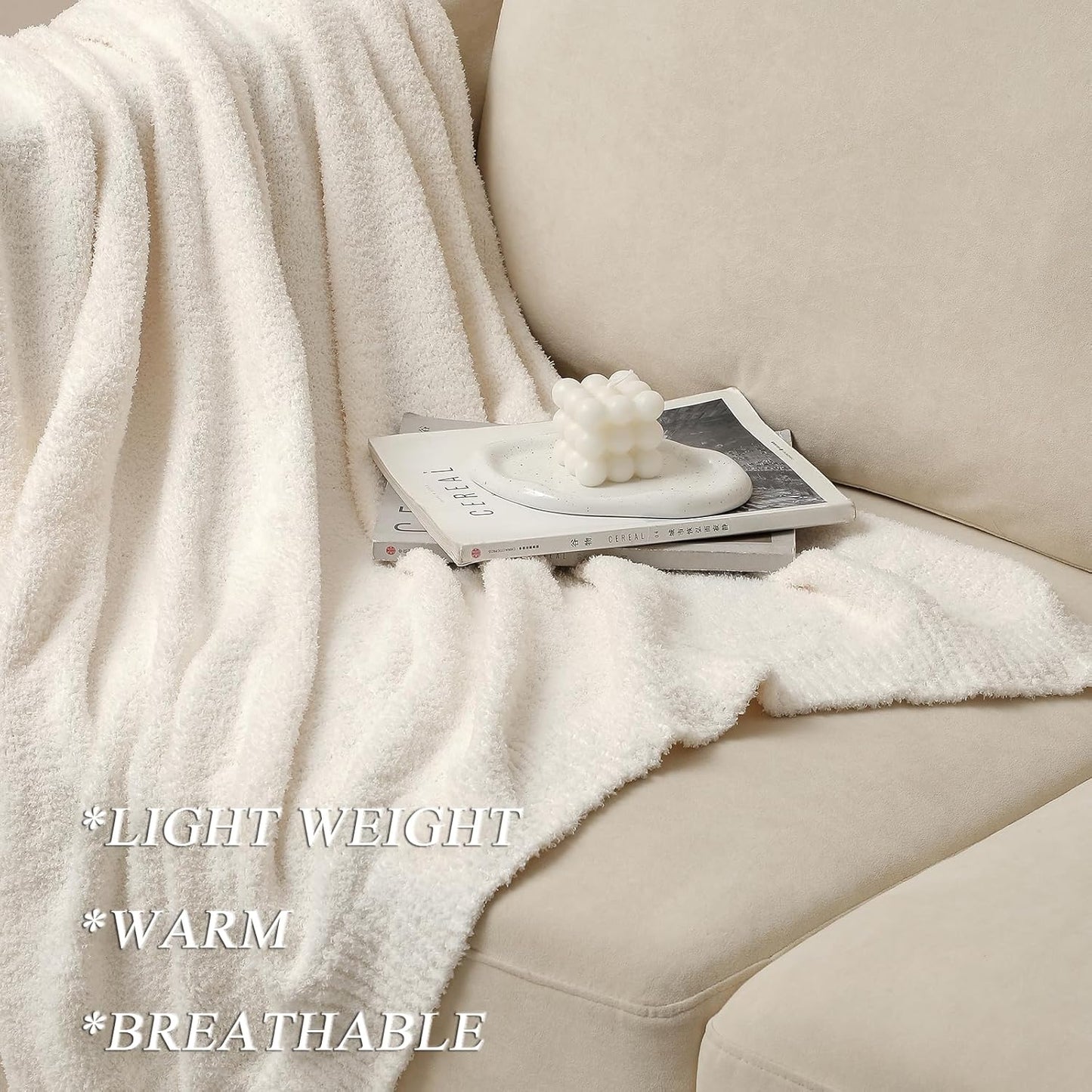 bearberry Super Soft Fluffy Throw Blanket Lightweight Cozy Warm Throw Blankets for Couch Bed Sofa All Season(Cream, 50”x60”)