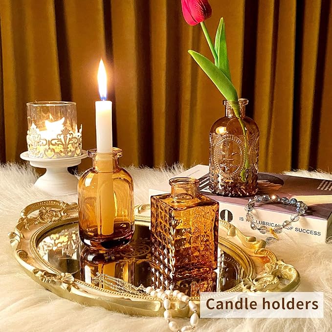 Glass Bud Vases,Small Vase for Flower,Vases for Centerpieces,Vintage Mini Vases for Wedding Decor,Home Table Decorations Diffuse Bottles,Ideals for Gifts(Pack of 30,Dark Brown)