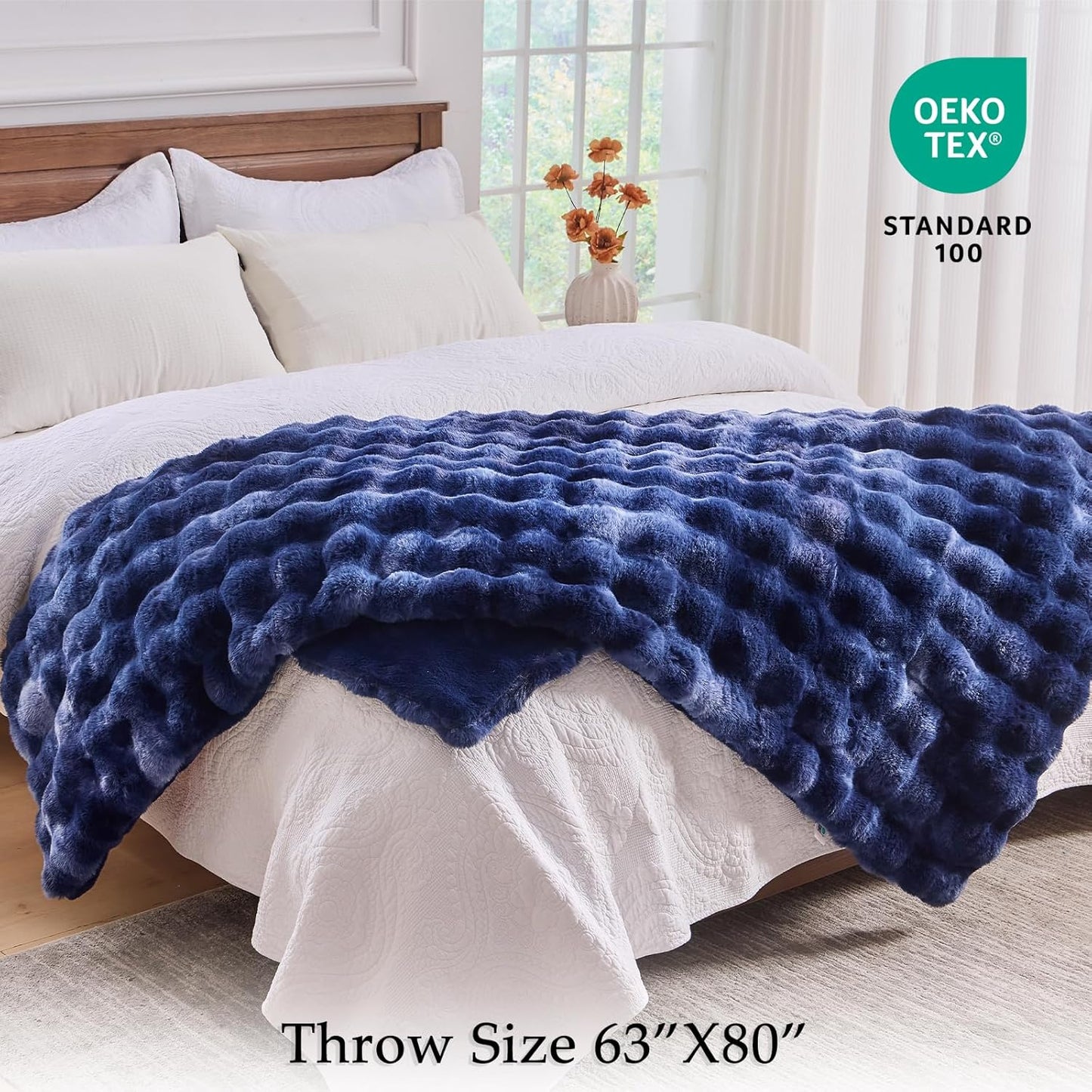 BENVWE Fluffy Faux Fur Throw Blanket for Couch, Soft Plush Thick Cozy Fuzzy Luxury Minky Bubble Blanket for Home Living Room Decor Gift for Women, Tie-dye Blue, 63" x 80", 1100GSM