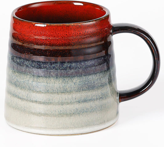Large Ceramic Coffee Mugs, Handmade Pottery Mug, Tea Cups with Handle for Office and Home, 16 oz, Dishwasher and Microwave Safe (Ink Red)
