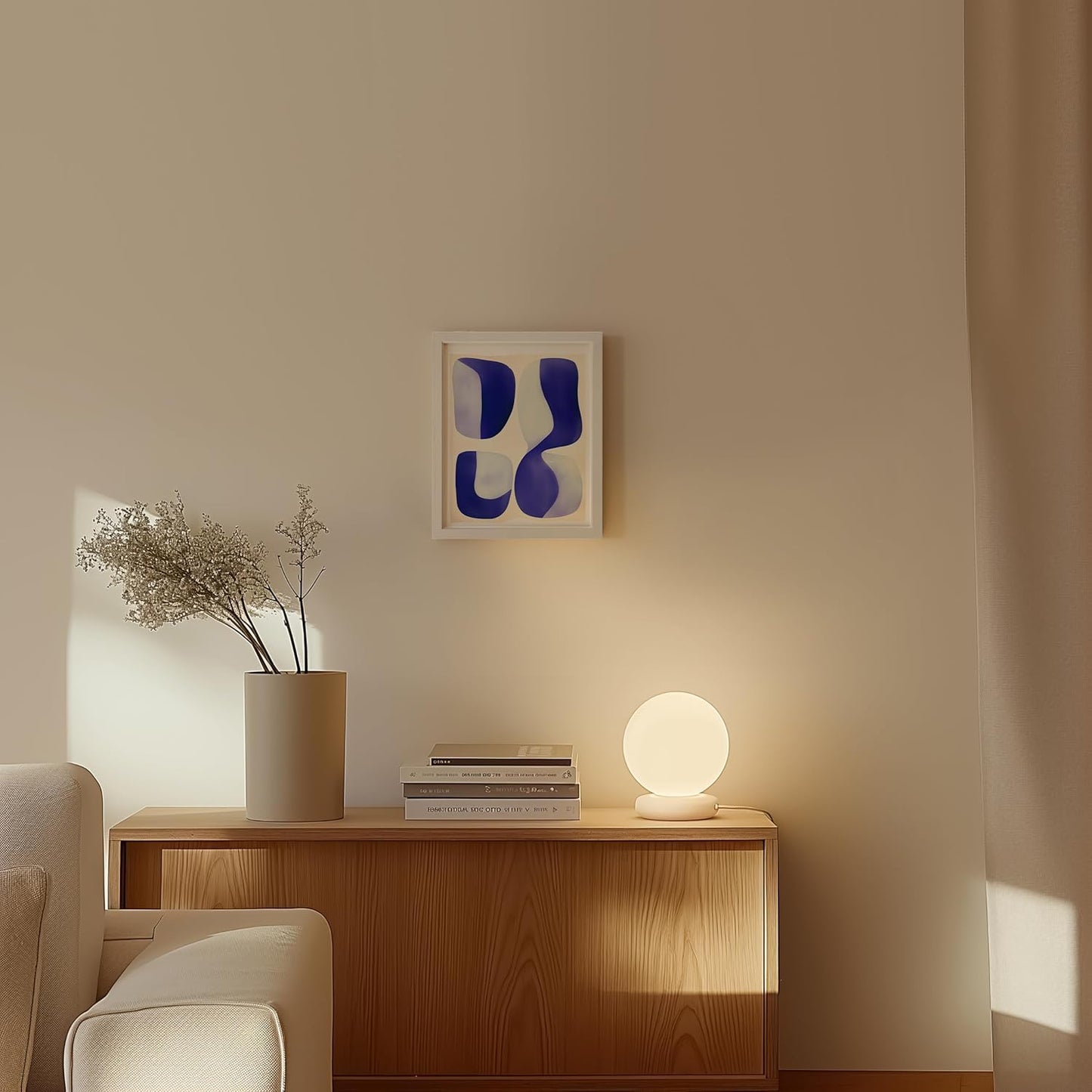 HAUS AND HUES Modern Abstract Wall Art - Blue and Green Living Room Art, Modern Artwork for Walls, Minimalist Picture for Living Room(Blue Tribal Shapes 2, White Frame, 8x10)