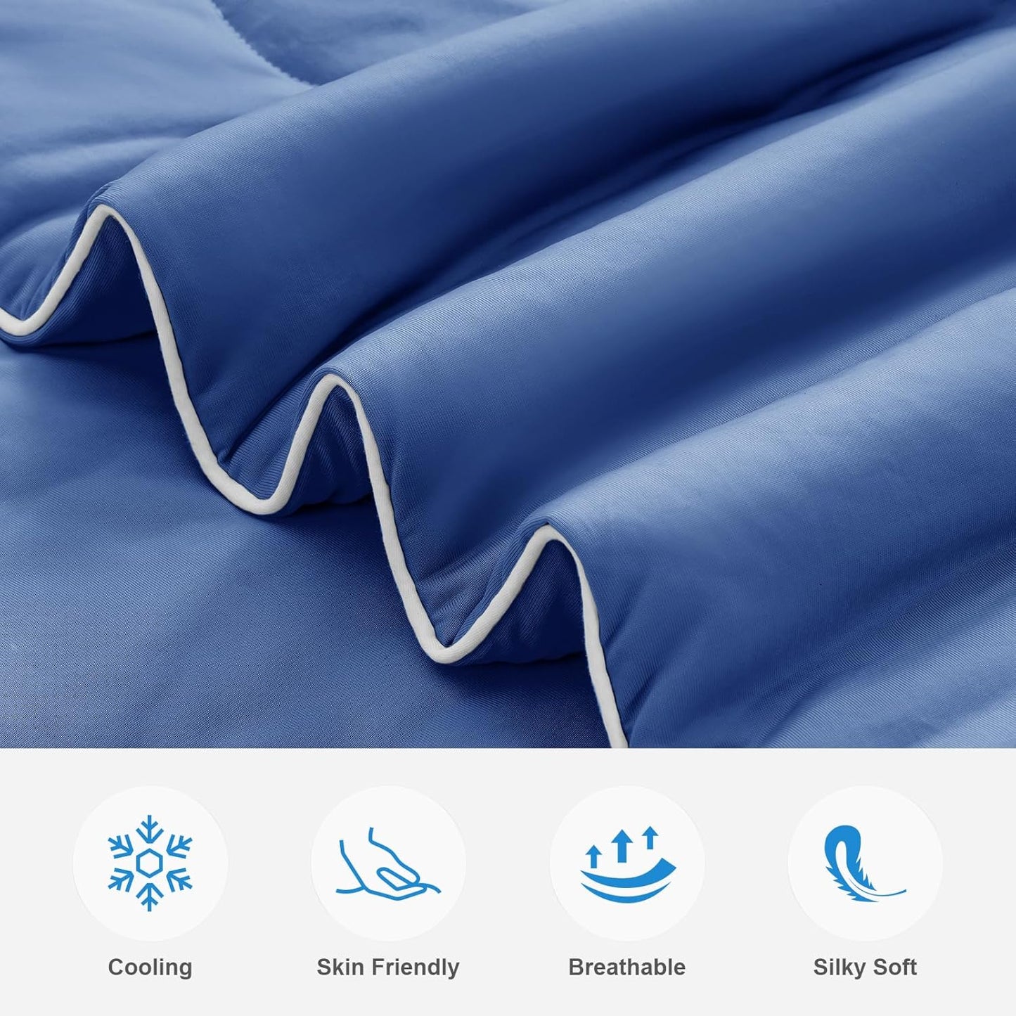 EASELAND Cooling Comforter Twin, Cold Touch Fabric Absorbs Body Heat, Double-Sided Cool Design Soft Fluffy Cooling Blanket for Night Sweats Hot Sleeper (Navy Blue, Twin(68"X90"))